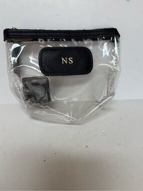 Jon Hart Clear Purse Bag Cosmetic Makeup Black Leather Patch Monogrammed N S